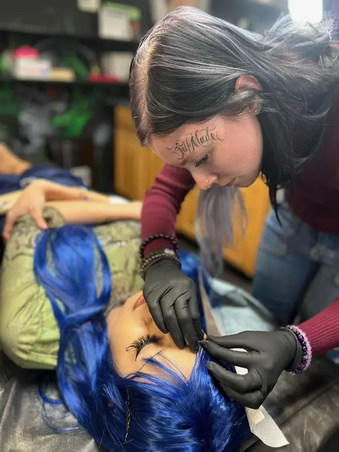 Lip and labret piercing by Katelyn at Work of Art Tattoo & Piercing in Las Vegas