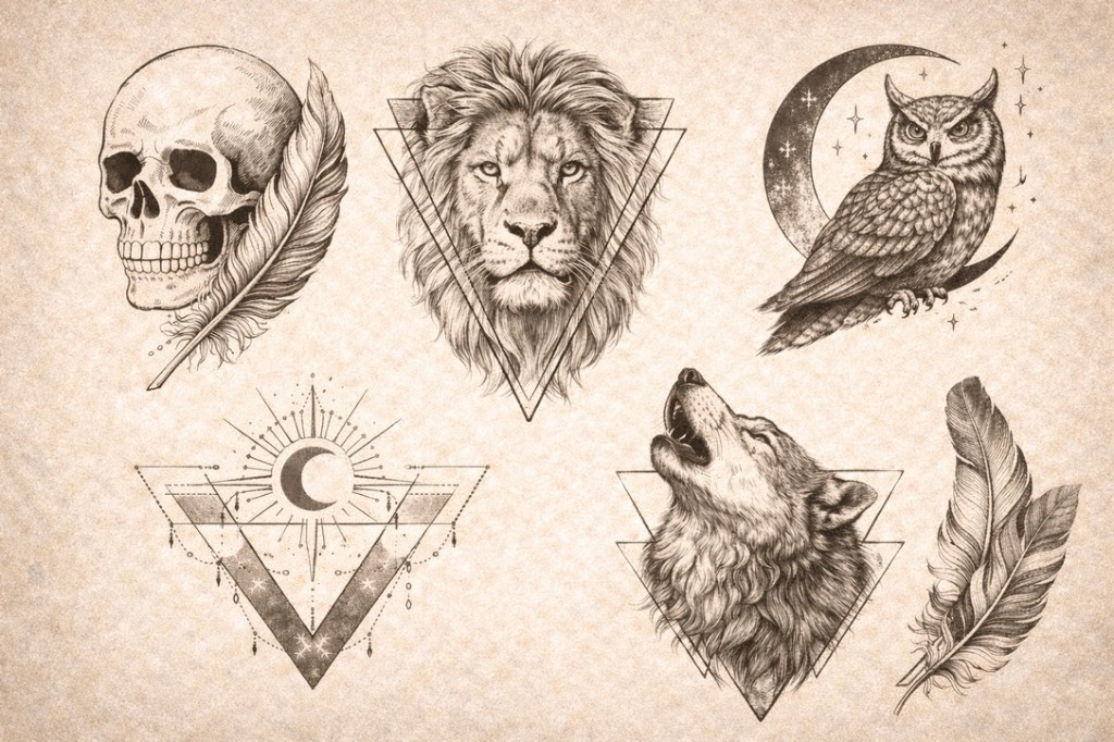 Animals & geometry — palm-size flash tattoo under $100, Work of Art Las Vegas, Work of Art Tattoo & Piercing, Las Vegas