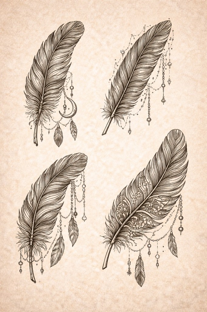 Feather & charm flash — palm-size flash tattoo under $100, Work of Art Las Vegas, Work of Art Tattoo & Piercing, Las Vegas