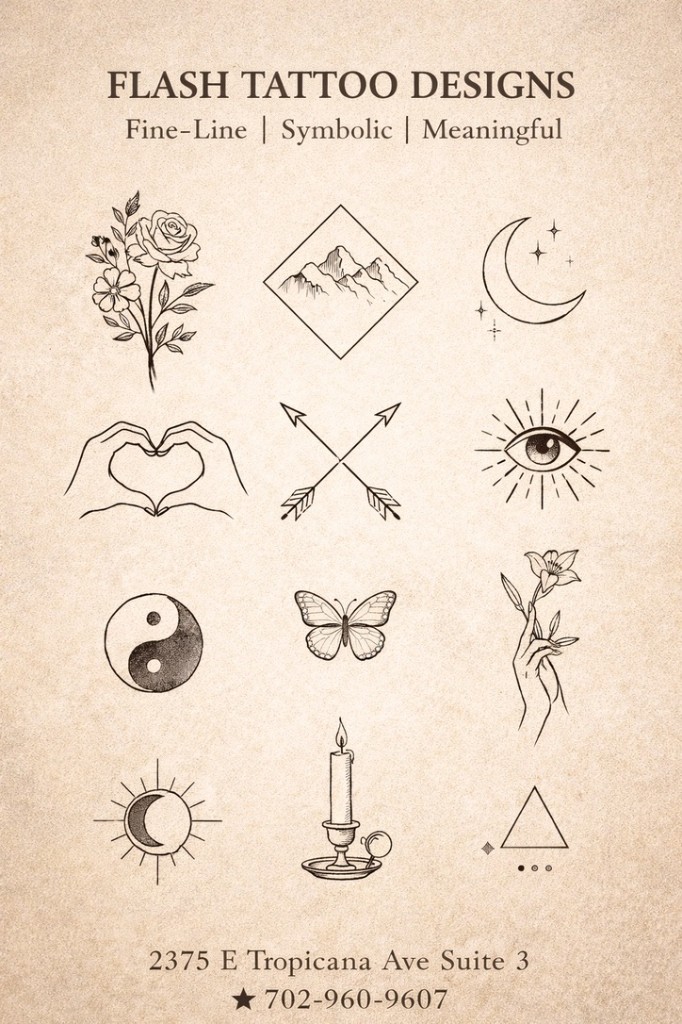 Flash tattoo designs under $100 — Work of Art Las Vegas, Work of Art Tattoo & Piercing, Las Vegas