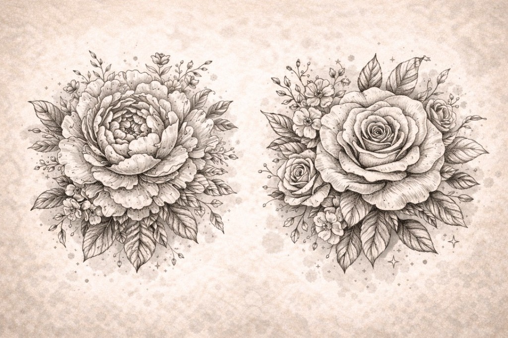 Floral duo — palm-size flash tattoo under $100, Work of Art Las Vegas, Work of Art Tattoo & Piercing, Las Vegas
