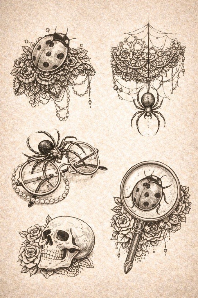 Gothic nature flash — palm-size flash tattoo under $100, Work of Art Las Vegas, Work of Art Tattoo & Piercing, Las Vegas