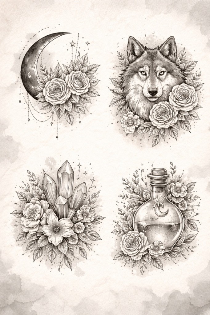 Mystical nature · 4 designs — palm-size flash tattoo under $100, Work of Art Las Vegas, Work of Art Tattoo & Piercing, Las Vegas
