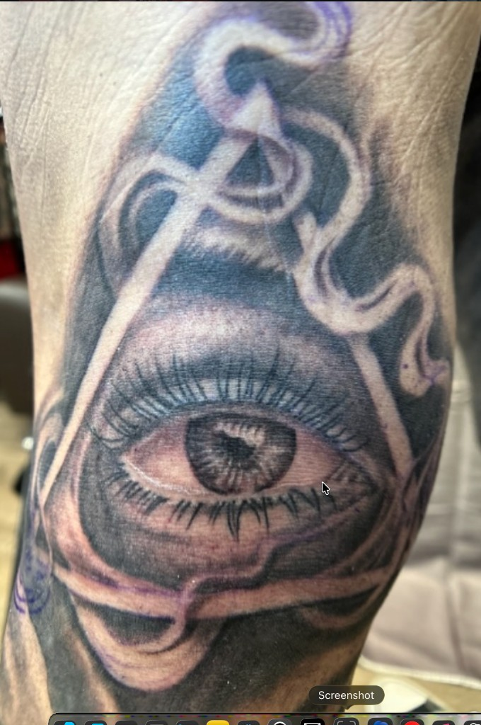 All-seeing eye triangle forearm realism — Work of Art Tattoo Las Vegas