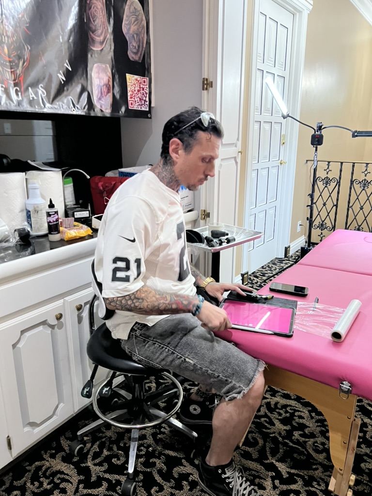 Work of Art Tattoo mobile banner and sterile supply station — offsite booking Las Vegas, Work of Art Tattoo & Piercing, Las Vegas