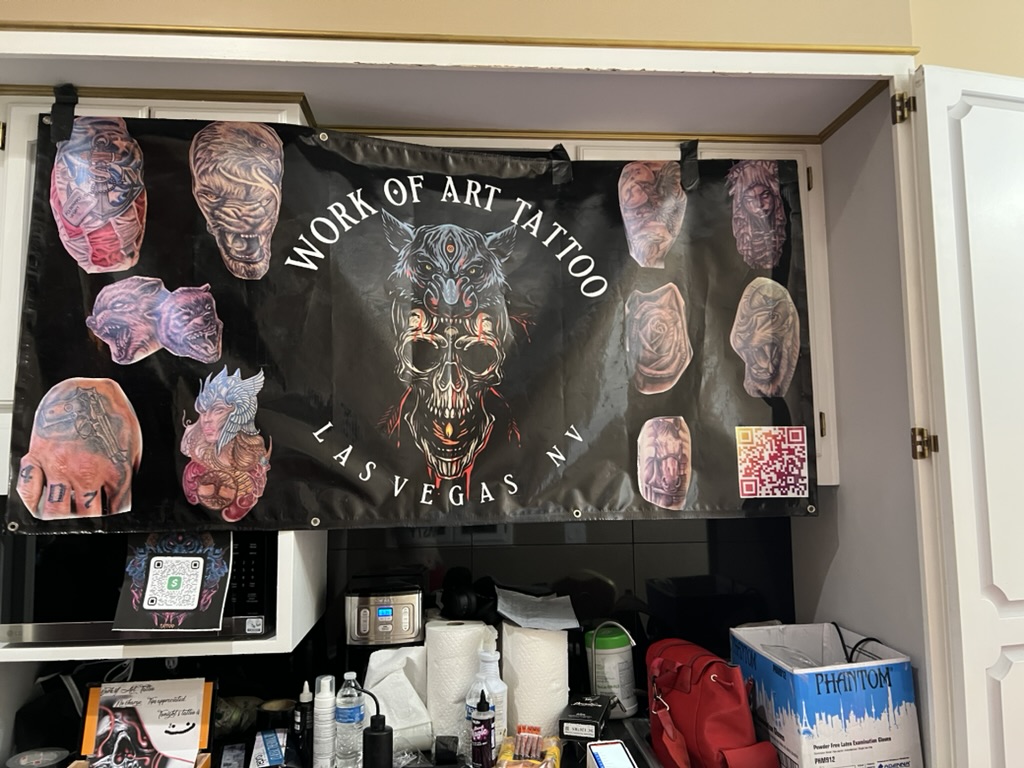 Crowded luxury event with illuminated fountain — offsite tattoo booking at Mike Tyson's house…, Work of Art Tattoo & Piercing, Las Vegas