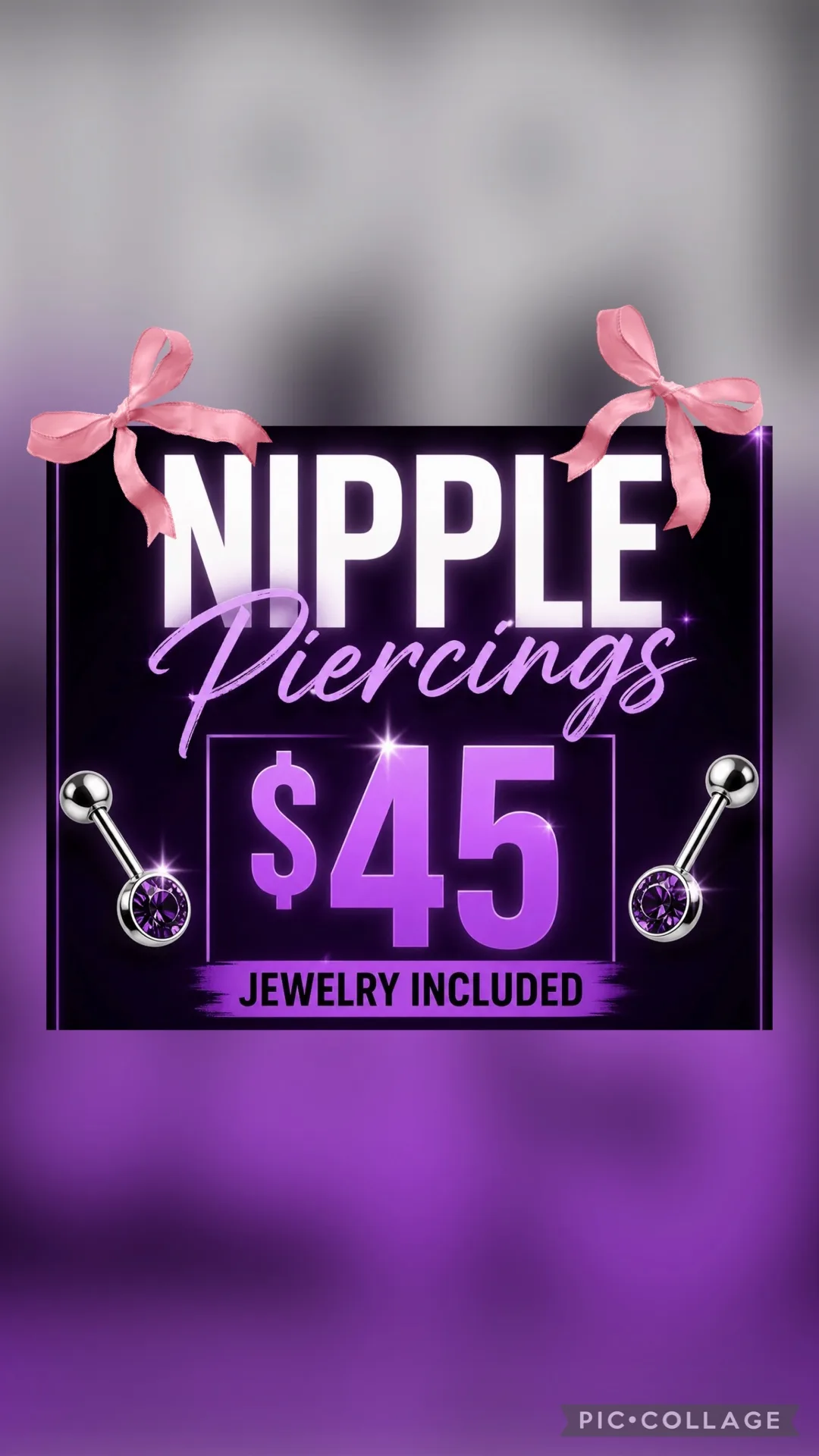 $45 nipple piercing special with jewelry included at Work of Art Tattoo and piercing in Las Vegas