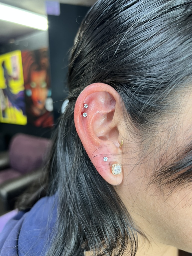 Ear piercing close-up — Ear piercing — Work of Art Las Vegas, Work of Art Tattoo & Piercing, Las Vegas