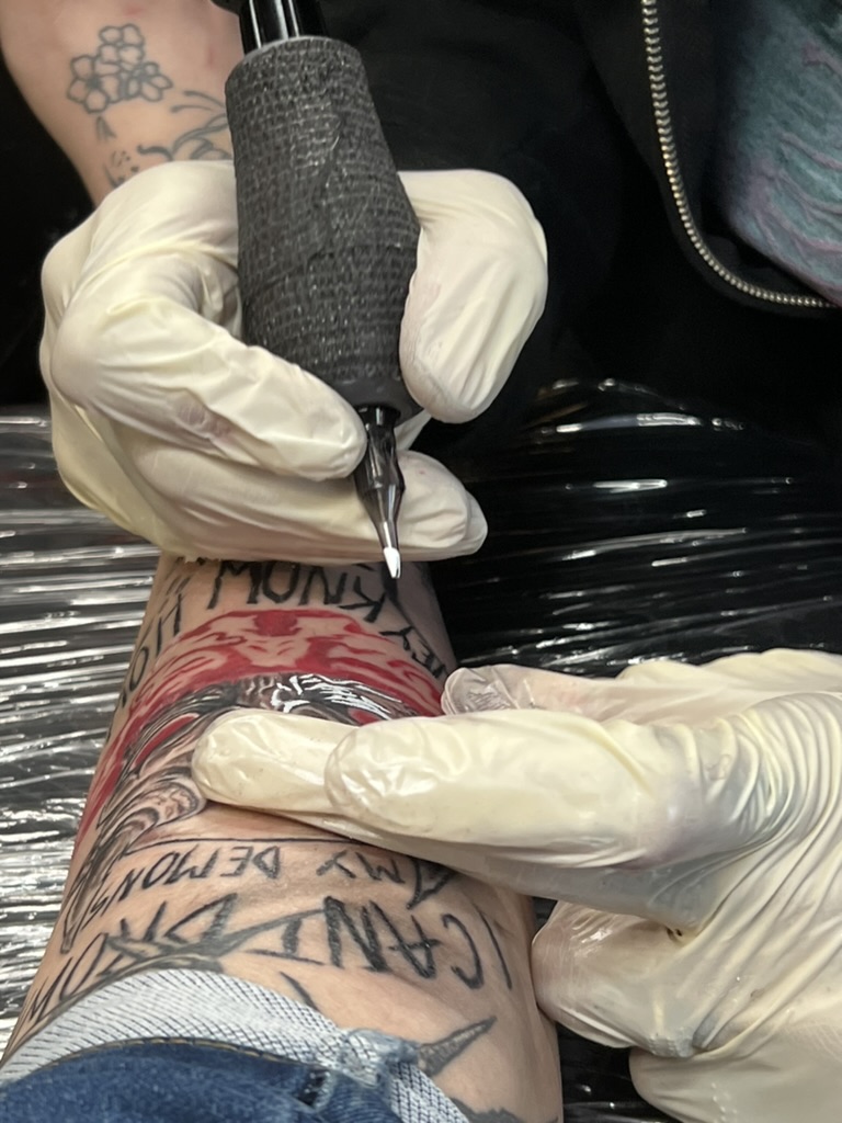 White ink detailing on illustrative demon tattoo — Joshua Cole, Work of Art Las Vegas, Work of Art Tattoo & Piercing, Las Vegas