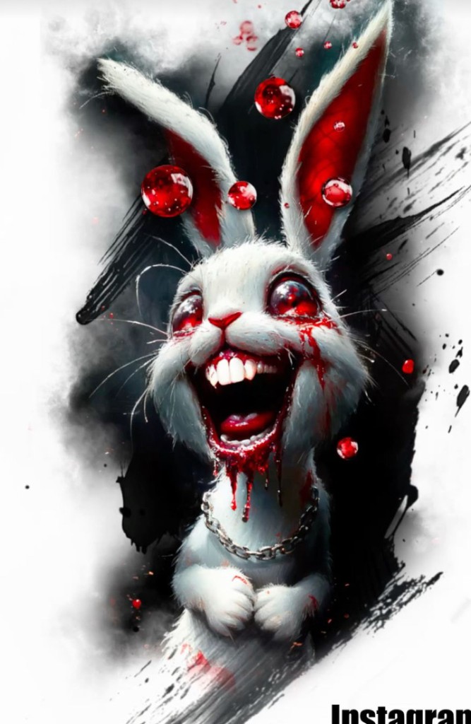 Dark illustrative horror rabbit — inspired custom concept Joshua Cole can adapt for your placement, Work of Art Tattoo & Piercing, Las Vegas