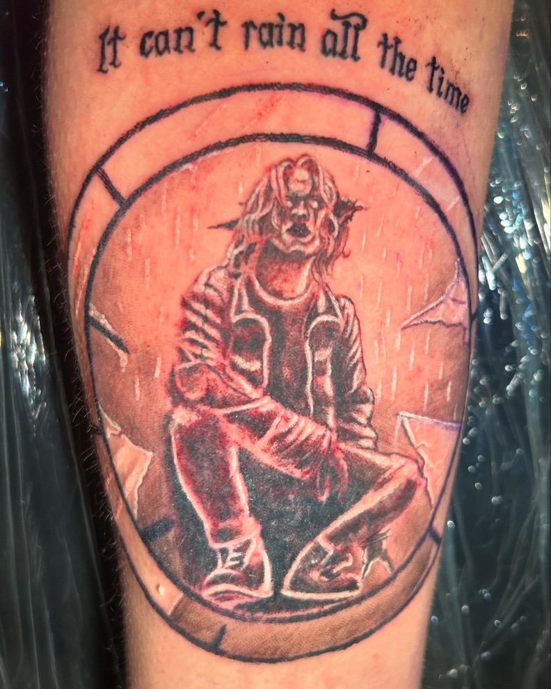 The Crow Eric Draven in circular rain frame — Joshua Cole, Work of Art Las Vegas, Work of Art Tattoo & Piercing, Las Vegas